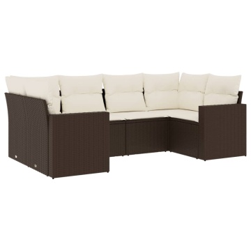 Set canapele de grădină cu perne, 6 piese, maro, poliratan - Img 2