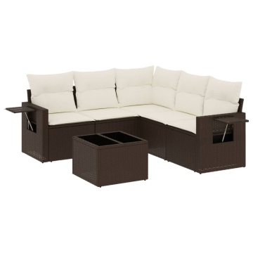 Set canapele de grădină cu perne, 6 piese, maro, poliratan - Img 2