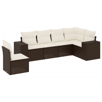 Set canapele de grădină cu perne, 6 piese, maro, poliratan - Img 2