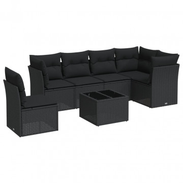 Set canapele de grădină cu perne, 6 piese, maro, poliratan - Img 2