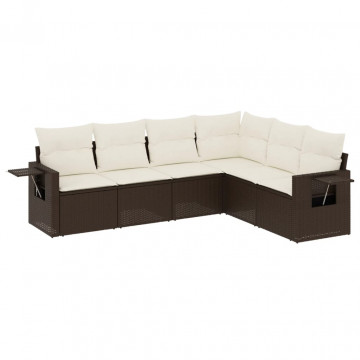 Set canapele de grădină cu perne, 6 piese, maro, poliratan - Img 2