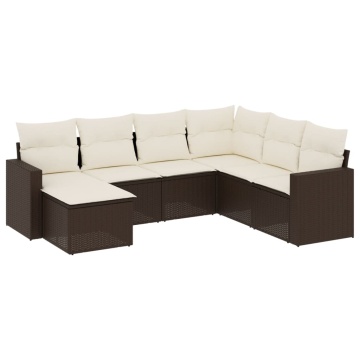 Set canapele de grădină cu perne, 7 piese, maro, poliratan - Img 2