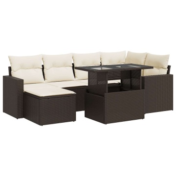 Set canapele de grădină cu perne, 7 piese, maro, poliratan - Img 2