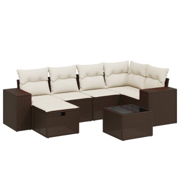 Set canapele de grădină cu perne, 7 piese, maro, poliratan - Img 2