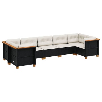 Set canapele de grădină cu perne, 7 piese, negru, poliratan - Img 2