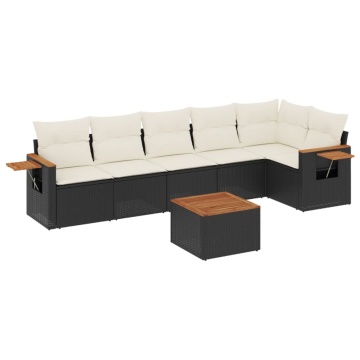 Set canapele de grădină cu perne, 7 piese, negru, poliratan - Img 2