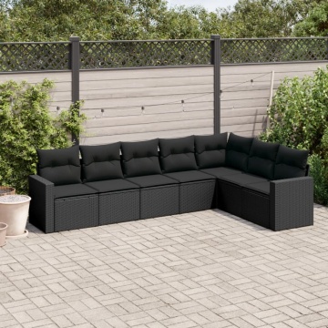Set canapele de grădină cu perne, 7 piese, negru, poliratan - Img 1