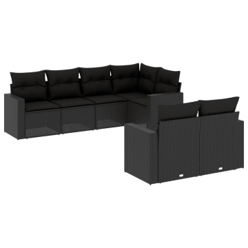 Set canapele de grădină cu perne, 7 piese, negru, poliratan - Img 2