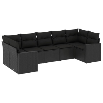 Set canapele de grădină cu perne, 7 piese, negru, poliratan - Img 2