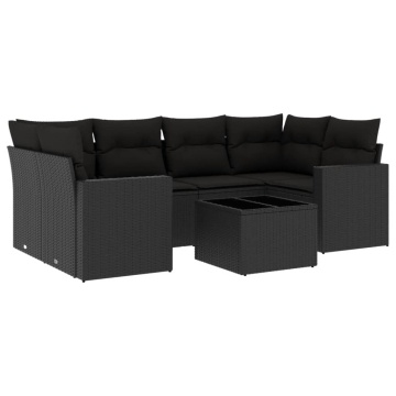 Set canapele de grădină cu perne, 7 piese, negru, poliratan - Img 2