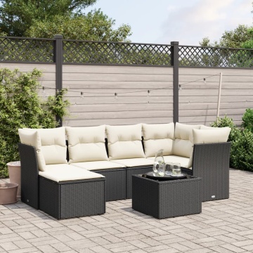 Set canapele de grădină cu perne, 7 piese, negru, poliratan - Img 1