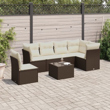 Set canapele de grădină cu perne, 7 piese, negru, poliratan - Img 1