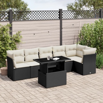 Set canapele de grădină cu perne, 7 piese, negru, poliratan - Img 1