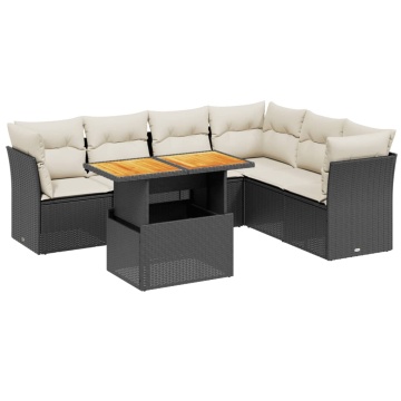 Set canapele de grădină cu perne, 7 piese, negru, poliratan - Img 2