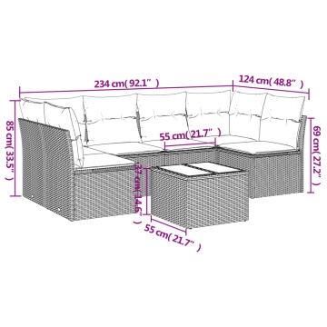 Set canapele de grădină cu perne, 7 piese, negru, poliratan - Img 3