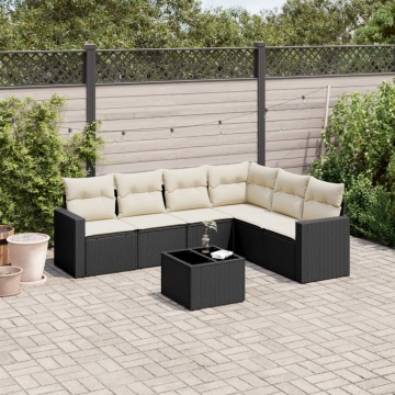 Set canapele de grădină cu perne, 7 piese, negru, poliratan - Img 1
