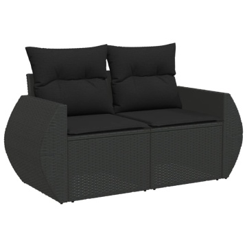 Set canapele de grădină cu perne, 7 piese, negru, poliratan - Img 3