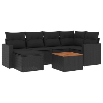 Set canapele de grădină cu perne, 7 piese, negru, poliratan - Img 2