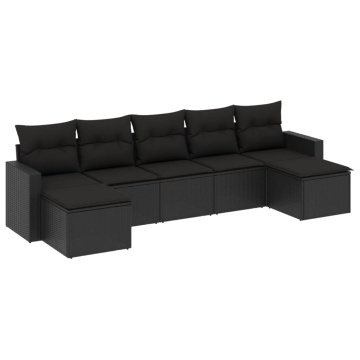 Set canapele de grădină cu perne, 7 piese, negru, poliratan - Img 2