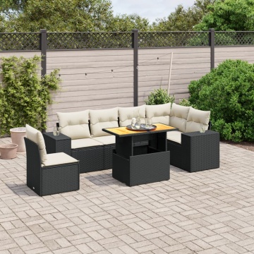 Set canapele de grădină cu perne, 7 piese, negru, poliratan - Img 1