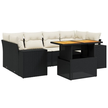 Set canapele de grădină cu perne, 7 piese, negru, poliratan - Img 2
