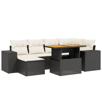 Set canapele de grădină cu perne, 7 piese, negru, poliratan - Img 2