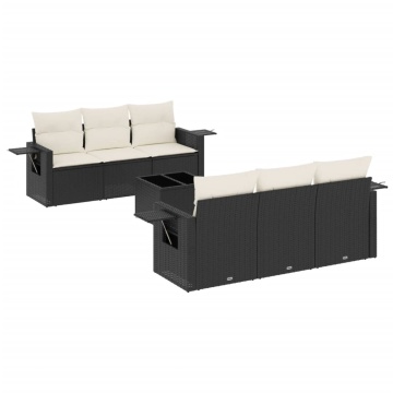 Set canapele de grădină cu perne, 7 piese, negru, poliratan - Img 2