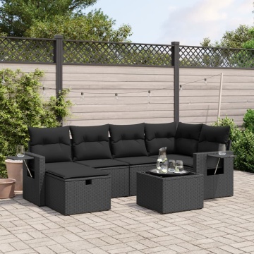 Set canapele de grădină cu perne, 7 piese, negru, poliratan - Img 1