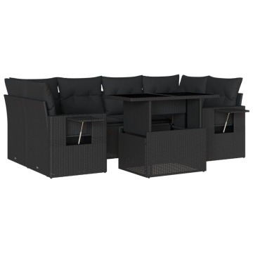 Set canapele de grădină cu perne, 7 piese, negru, poliratan - Img 2