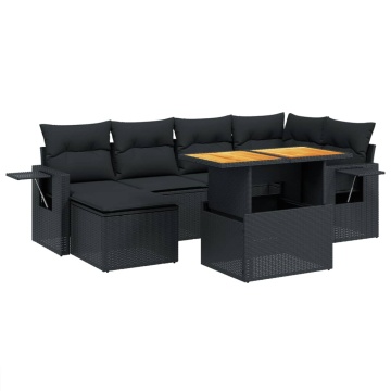 Set canapele de grădină cu perne, 7 piese, negru, poliratan - Img 2