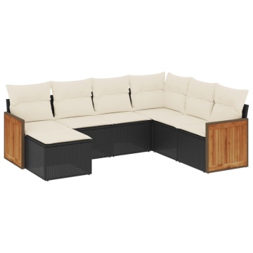 Set canapele de grădină cu perne, 7 piese, negru, poliratan - Img 2