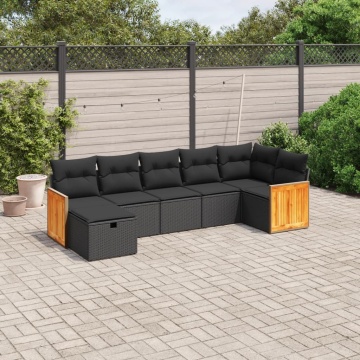 Set canapele de grădină cu perne, 7 piese, negru, poliratan - Img 1