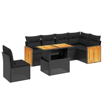 Set canapele de grădină cu perne, 7 piese, negru, poliratan - Img 2