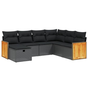 Set canapele de grădină cu perne, 7 piese, negru, poliratan - Img 2