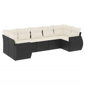Set canapele de grădină cu perne, 7 piese, negru, poliratan - Img 2