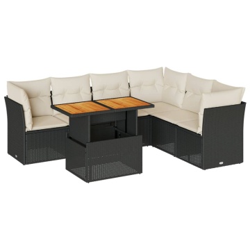 Set canapele de grădină cu perne, 7 piese, negru, poliratan - Img 2