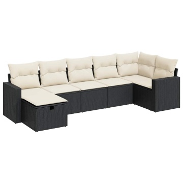 Set canapele de grădină cu perne, 7 piese, negru, poliratan - Img 2