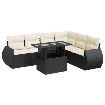 Set canapele de grădină cu perne, 7 piese, negru, poliratan - Img 2