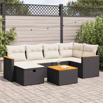 Set canapele de grădină cu perne, 7 piese, negru, poliratan - Img 1