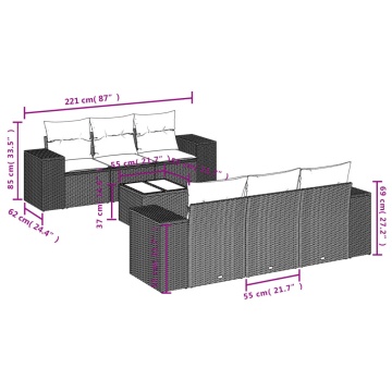 Set canapele de grădină cu perne, 7 piese, negru, poliratan - Img 6