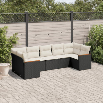 Set canapele de grădină cu perne, 7 piese, negru, poliratan - Img 1