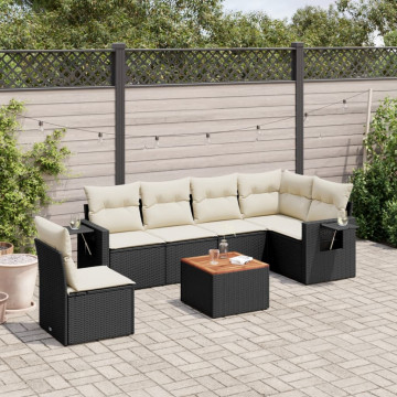 Set canapele de grădină cu perne, 7 piese, negru, poliratan - Img 1