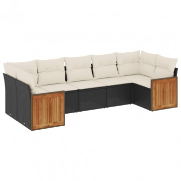 Set canapele de grădină cu perne, 7 piese, negru, poliratan - Img 2