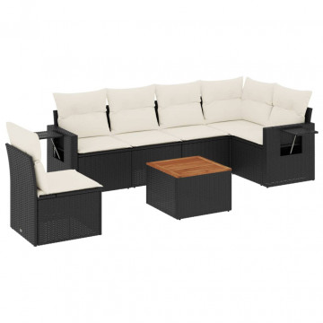 Set canapele de grădină cu perne, 7 piese, negru, poliratan - Img 2