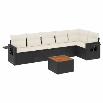 Set canapele de grădină cu perne, 7 piese, negru, poliratan - Img 2