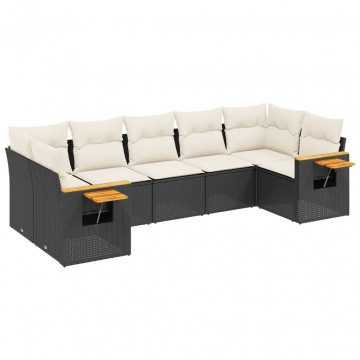Set canapele de grădină cu perne, 7 piese, negru, poliratan - Img 2