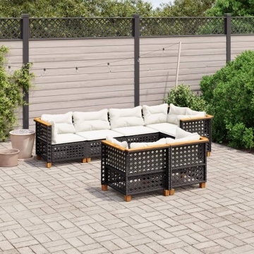Set canapele de grădină cu perne, 7 piese, negru, poliratan - Img 1