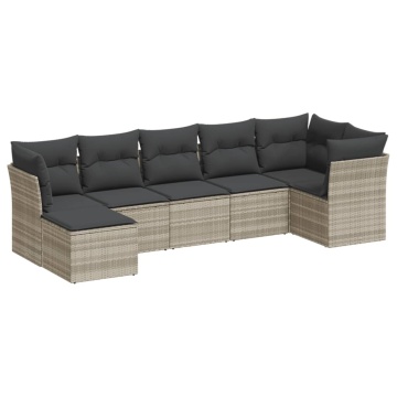 Set canapele de grădină cu perne, 7piese gri deschis poliratan - Img 2