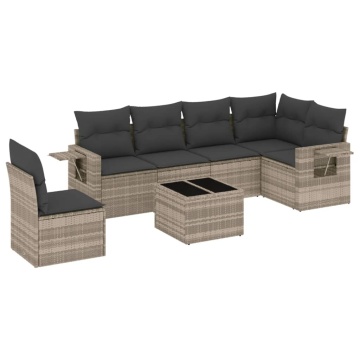 Set canapele de grădină cu perne, 7piese gri deschis poliratan - Img 2