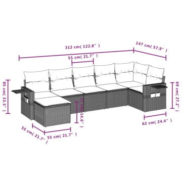 Set canapele de grădină cu perne, 7piese gri deschis poliratan - Img 3